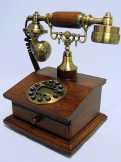 Antik telefon, barna, fa, quartz kijelző, nyomógombos