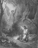 Jézus gyötrődik a Getszemáni-kertben Bibliai jelent az Újszövetségből metszeten