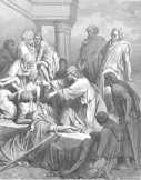Jézus meggyógyítja a betegeket Bibliai jelent az Újszövetségből metszeten
