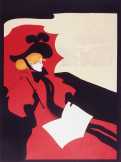 Az olvasó vörösruhás hölgy reklámplakát 