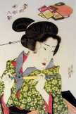 Gésa pipával hagyományos japán festmény metszet