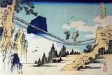 Ingatag híd Sano közelében tradicionális japán festmény metszet