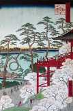 Kiyomizu kastély Shinobazu tónál, Ueno 1856 tradicionális japán festmény metszet