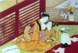 Selyemkészítő asszonyok szeretkeznek hagyományos japán festmény metszet 