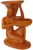 GORKA GÉZA: Virágtartó, térdeplő nőalak tálakkal, 1932-35. narancsszínű, repesztett Bidtel mázas