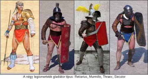 A 4 legismertebb gladiátor típus: Retiairus, Murmillo, Thraex, Secutor