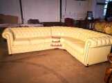 Chesterfield, krém színű,valódi bőr ülőgarnitúra
