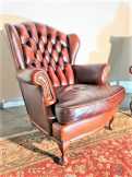 Chesterfield antik füles bőr fotel
