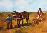 Bánfi : SZÁNTÁS LÓVAL (olaj, karton, 50x35 cm)