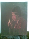Kovács F.- Pipázó ember, olaj vászon 40cmx50cm