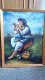 Szignózott olaj festmény. Pipázó hölgy.