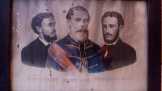 Kossuth Lajost és két fiát ábrázoló litográfia 