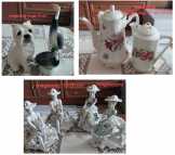 Porcelánfigurák, vázák, teakiöntők