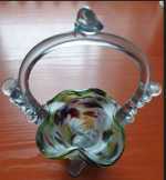 Régi muránói jellegű üveg kosár 19.5 cm